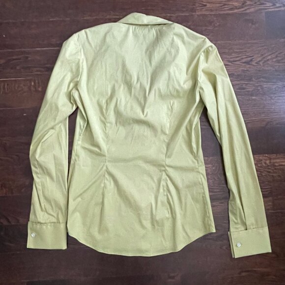 Theory Stretch Cotton "Ivy" Shirt Blouse-Pale Chartreuse Green-Sz 0/XS - Picture 3 of 8